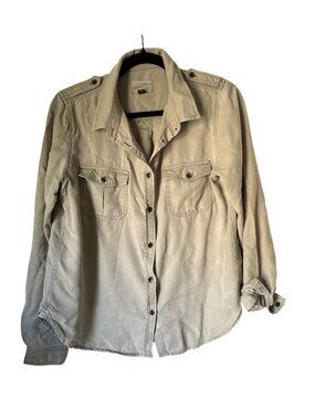 Universal Thread Womens Beige Button-Up Shirt Size S 100% Cotton Casual Style Lo